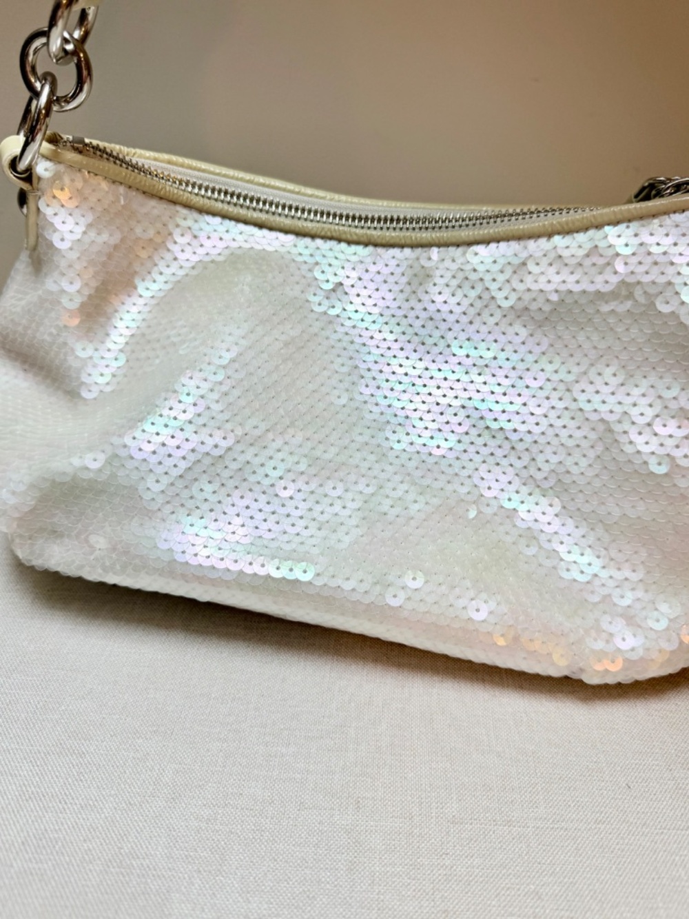 Coach Poppy White Sequin Bag Purse With Attached Charms Clean and Like New - Picture 7 of 15